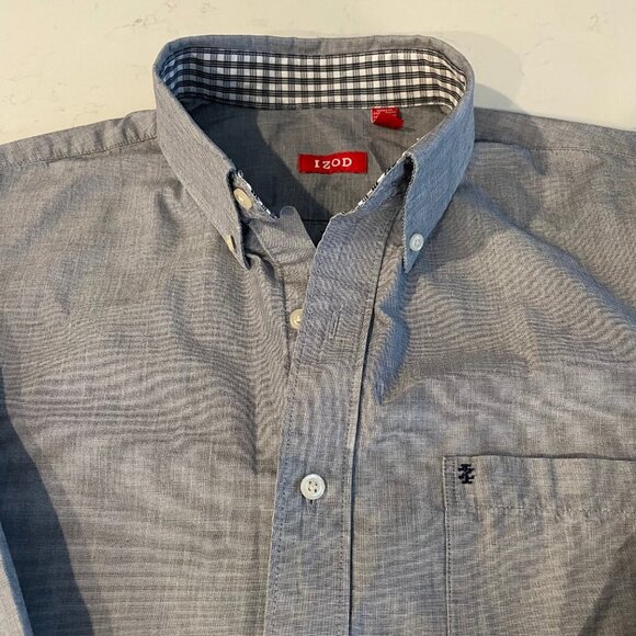 Izod Button Down Lg Sleeve Oxford Collar Casual Cotton Shirt Heathered Blue Sz M - Picture 4 of 13